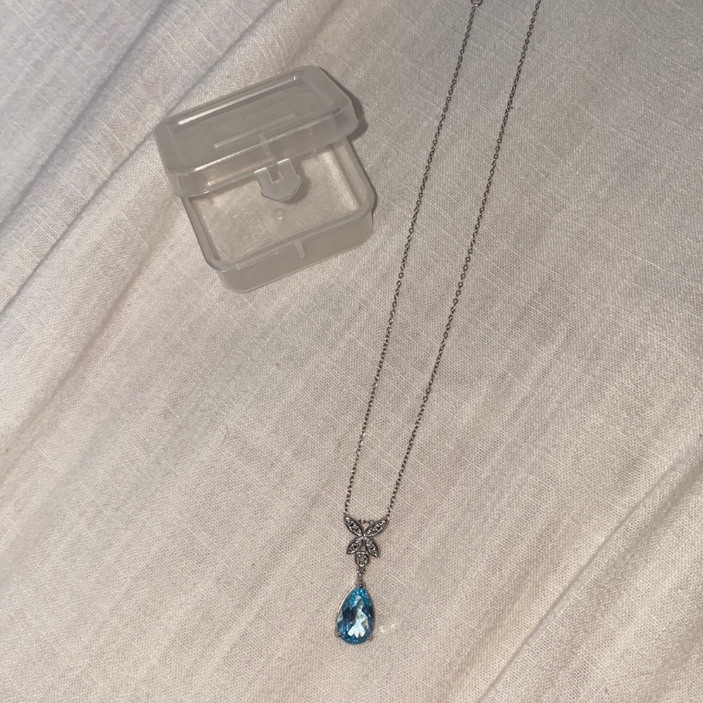 925 Sterling Silver Butterfly Teardrop Necklace 16 in